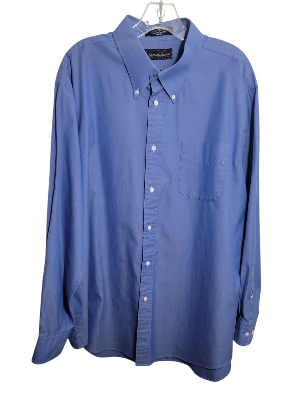Kenneth Roberts platinum blue men's button down dress shirt size 34/35 neck 17.5